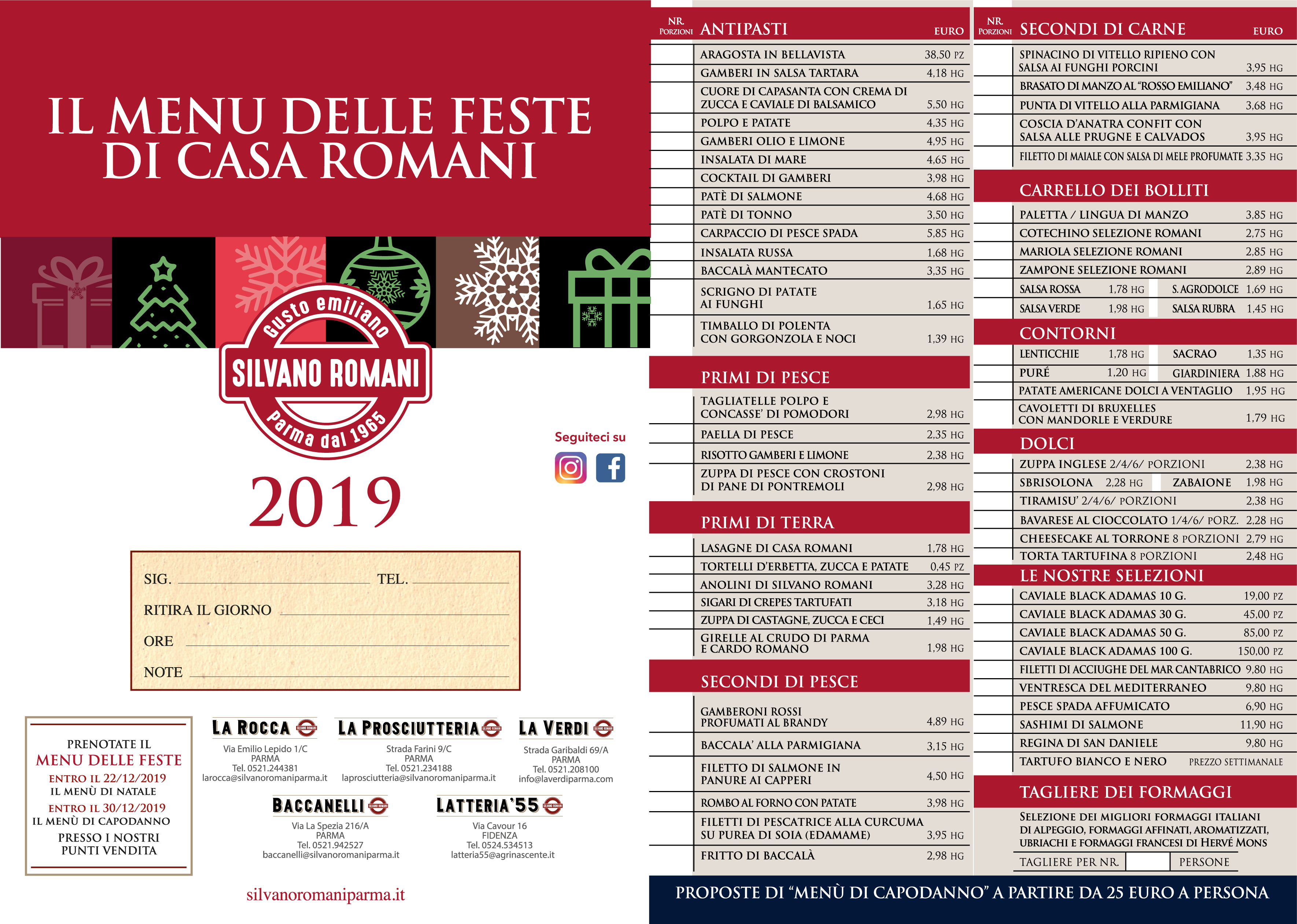 Menu Delle Feste Di Natale.Il Menu Delle Feste 2019 Natale E Capodanno A Casa Romani Silvano Romani Parma